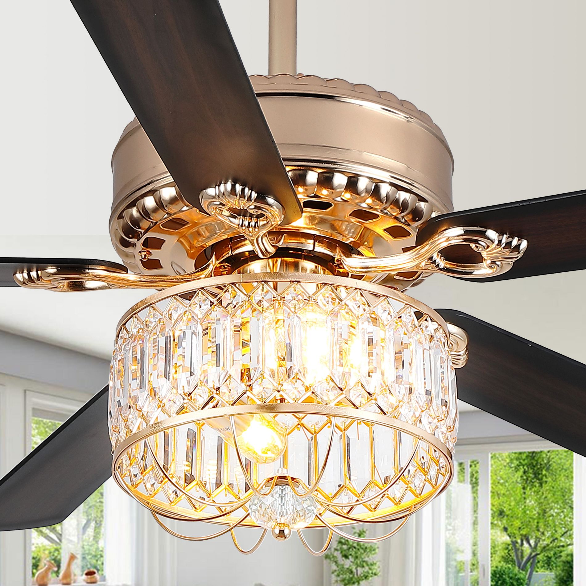Kviflon 52" Crystal Ceiling Fan Fandelier with Lights,Modern Outdoor Fans with Remote Control
