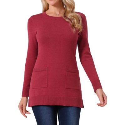 INSPIRE CHIC Women's Long Sleeve Crew Neck Side Slit with Pockets Tunic Tops