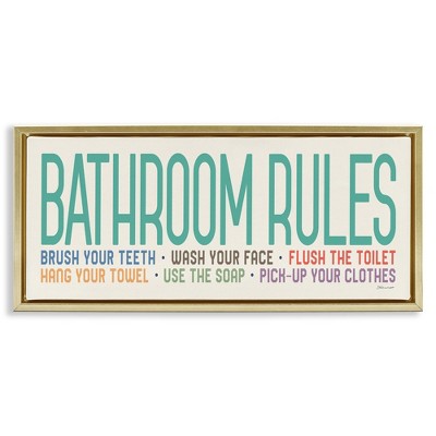 Stupell Industries Bathroom Rules with Teal Text Black Framed Floater Canvas Wall Art