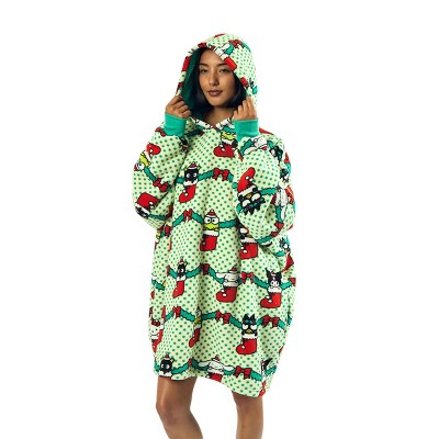 Green Hello Kitty & Friends Christmas Hooded Wearable Blanket