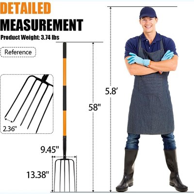 attop 5 Tine Pitchfork Heavy Duty with Fiberglass Handle, 58 Inches