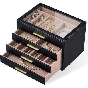 3-Layer Jewelry Organizer with Glass Window in Ivory and Pink - 1 of 4