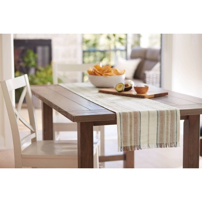 Orange and Beige Cotton Striped Table Runner