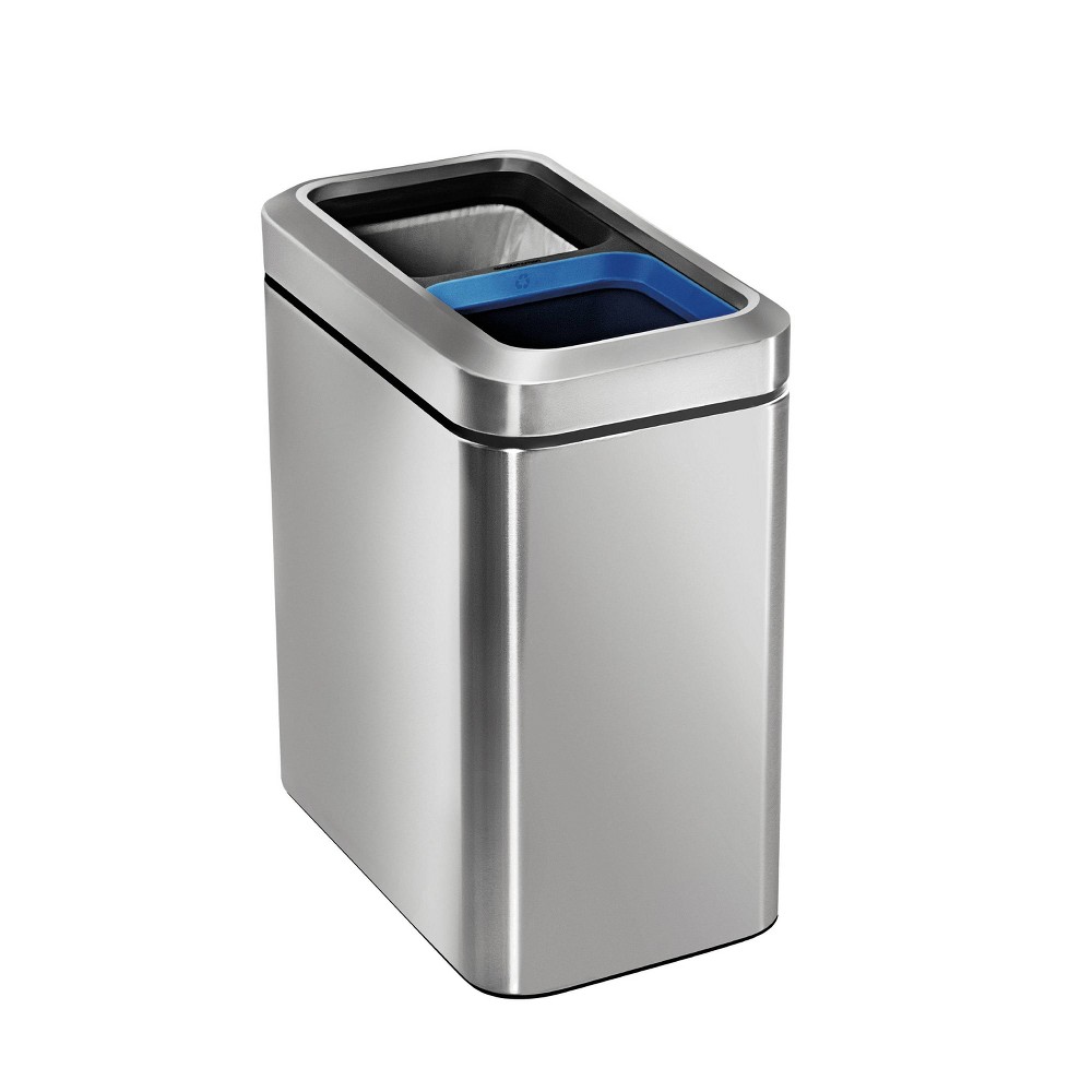 simplehuman 20 ltr Slim Open Commercial Trash Can Dual Compartment Brushed Stainless Steel