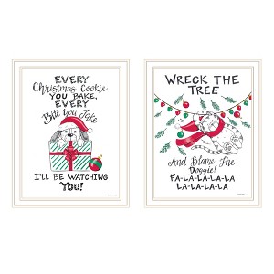 2Piece Vignette Cat & Dog Christmas Enjoyment White Framed Wall Art for Living Room, Bedroom Wall Art Print for Home Decor by Deb Strain - 1 of 4