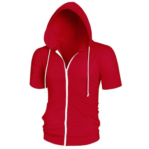 Lars Amadeus Men s Solid Color Zip Up Short Sleeve Hoodies Sweatshirt Small Red Target