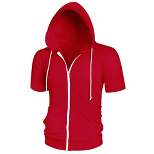 Lars Amadeus Men's Hoodies Solid Color Zip Up Short Sleeve Jackets with Hood