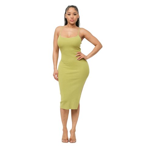 Женские платья Slickblue Bodycon Side Slit Midi Dress for Women Spaghetti Straps Cami Dress Trendy Summer Outfit, Green Bean, L