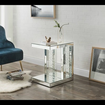 Mirrored Glass Accent Table with Crystal Inlay