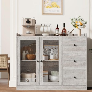 Buffet Cabinet with Storage, 43" Modern Sideboard Kitchen Cabinet with Guardrail Design & Adjustable Shelves & 3 Drawers - 1 of 4
