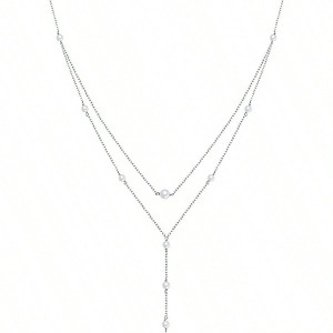 Sterling Silver Triple Layer Long Chain Pendant Necklace for Women - 1 of 4
