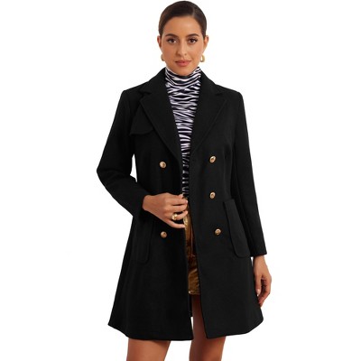 Allegra K Women's Notched Lapel Pockets Double Breasted Long Sleeve Trench Coats