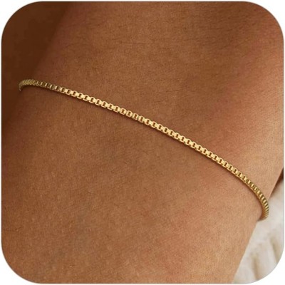 Gold Bracelets for Women Trendy, 14K Real Gold Plated Dainty Stackable Pearl Snake Chain CZ Heart Pendant Bracelets Adjustable 6"+2"