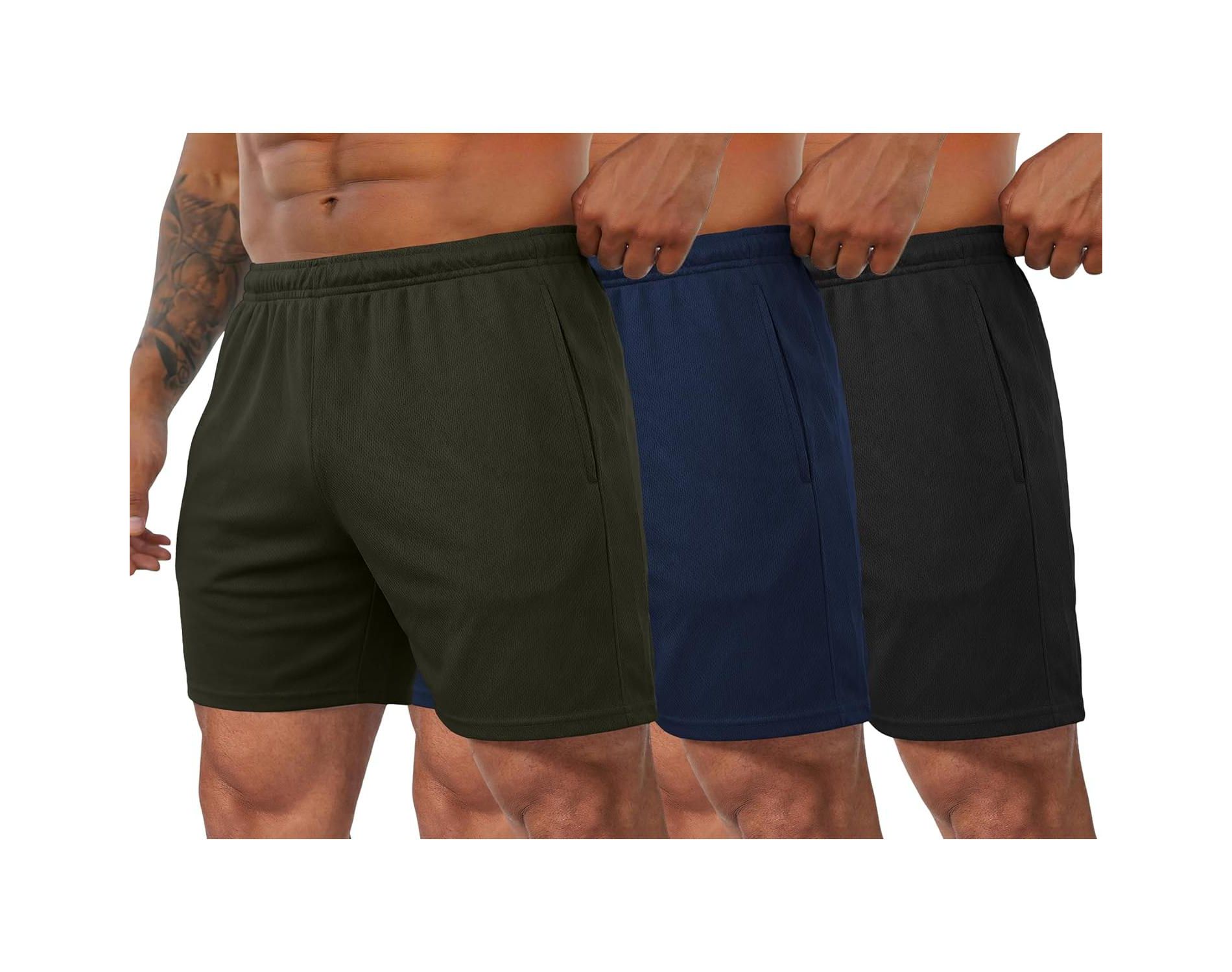 COOFANDY Men's 3 Pack Workout Gym Shorts Mesh Athletic Shorts Lightweight Bodybuilding Training Short Pants with Pockets
