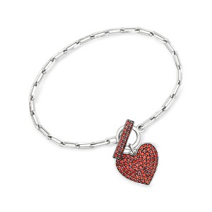 Ross-Simons 1.80 ct. t.w. Garnet Heart Paper Clip Link Toggle Bracelet in Sterling Silver - 1 of 3