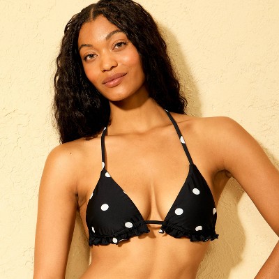 Shade & Shore Women's Polka Dot Ruffle Triangle Bikini Top - Shade & Shore™ Black M — фото 3