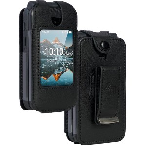 Nakedcellphone Case for Consumer Cellular IRIS EASY Flip Phone / Boost Mobile Summit Flip 4G - Vegan Leather with Belt Clip - Black - 1 of 4