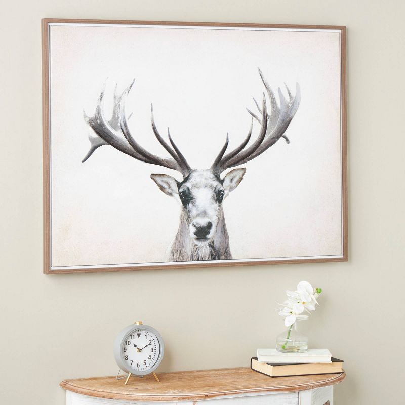 30&#34;x40&#34; Canvas Deer Gazing Framed Wall Art with Wood Frame Brown - Olivia &#38; May, 2 of 9