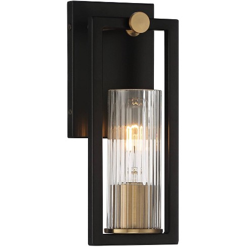Stiffel Ramos Industrial Modern Wall Light Sconce Black Brass Hardwire 4  1/2 Fixture Clear Ribbed Glass Shade For Bedroom Bathroom Vanity Reading :  Target
