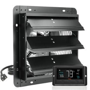 VEVOR Shutter Exhaust Fan, 12'' with Temperature Humidity Controller,  EC-motor, 940 CFM, 10-Speed Adjustable Wall Mount Attic Fan, Black - 1 of 4