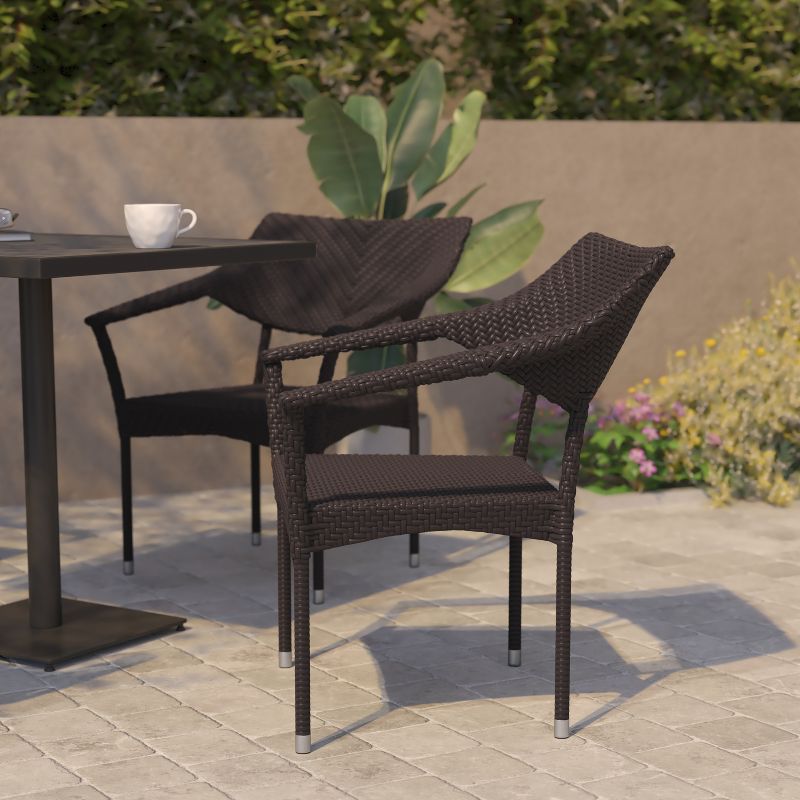 Flash Furniture Jace Set of 2 Commercial Grade Stacking Patio Chairs, All Weather PE Rattan Wicker Patio Dining Chairs, 3 of 13