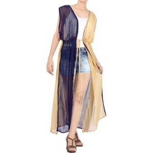 LA LEELA Women's Open Front Summer Vacation Beachwear Long Bathing Suit Duster Beach Casual Holiday Swim Suit Swimwear Coverups M-L Blue, Solid - 1 of 4