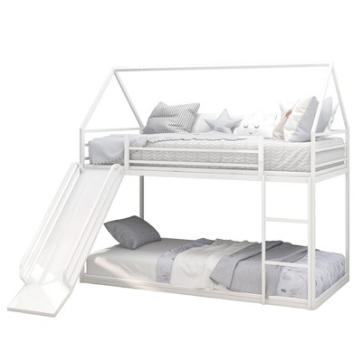 Hotraffy Twin over Twin House Bed with Ladder and Slider
