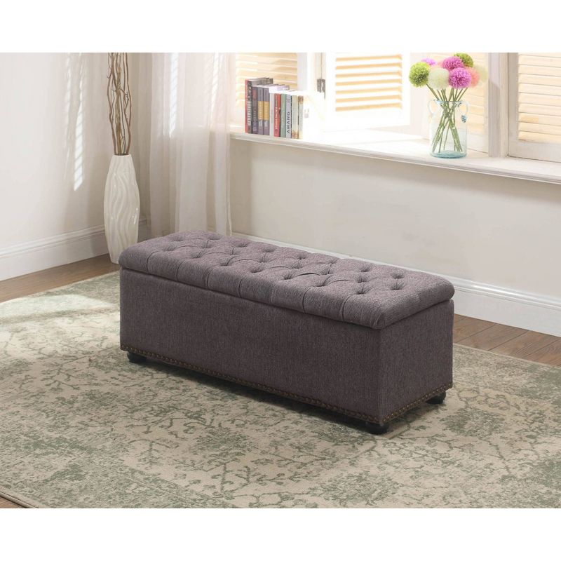 3pc Tufted Storage Bench with Ottoman Seating Gray - Ore International, 4 of 6