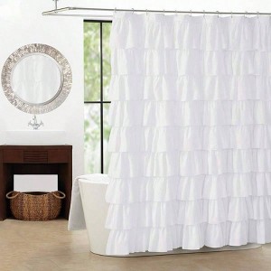 White Ruffle Shower Curtain,Cloth 72x72 Inch, Double Layer, Non - See Through, Textured Fashion Bathroom Decor - 1 of 4