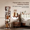 Walnut Solid Wood 360° Rotating Bookshelf Tower with Wheels,4/5/6-Tier Tall Narrow Bookcase for Corner,Bedroom,Small Space-Baofuwish - 2 of 4