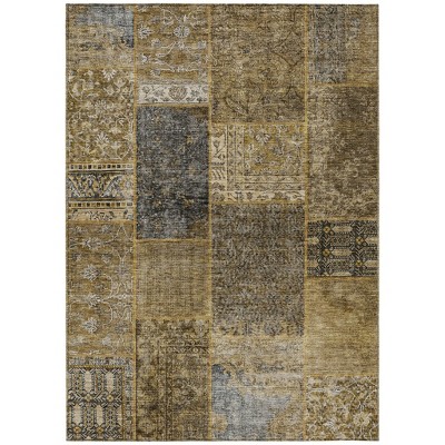 Brown Gray And Charcoal Patchwork Washable Indoor Outdoor Area Rug