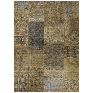 Brown Gray And Charcoal Patchwork Washable Indoor Outdoor Area Rug - 1 of 4