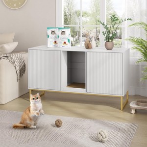 Litter Box Enclosure for 2 Cats, Double Room Kitty House with Scratch Pad - 1 of 4