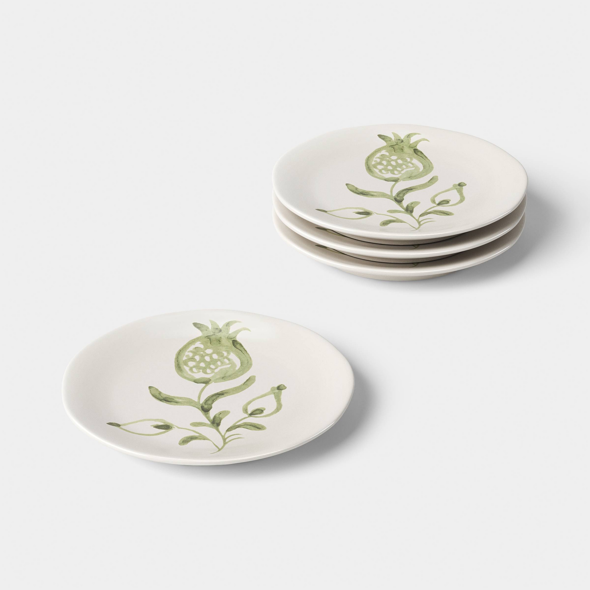 4pk 6" Stoneware Aralia Appetizer Plates Hand Painted Green - Threshold™
