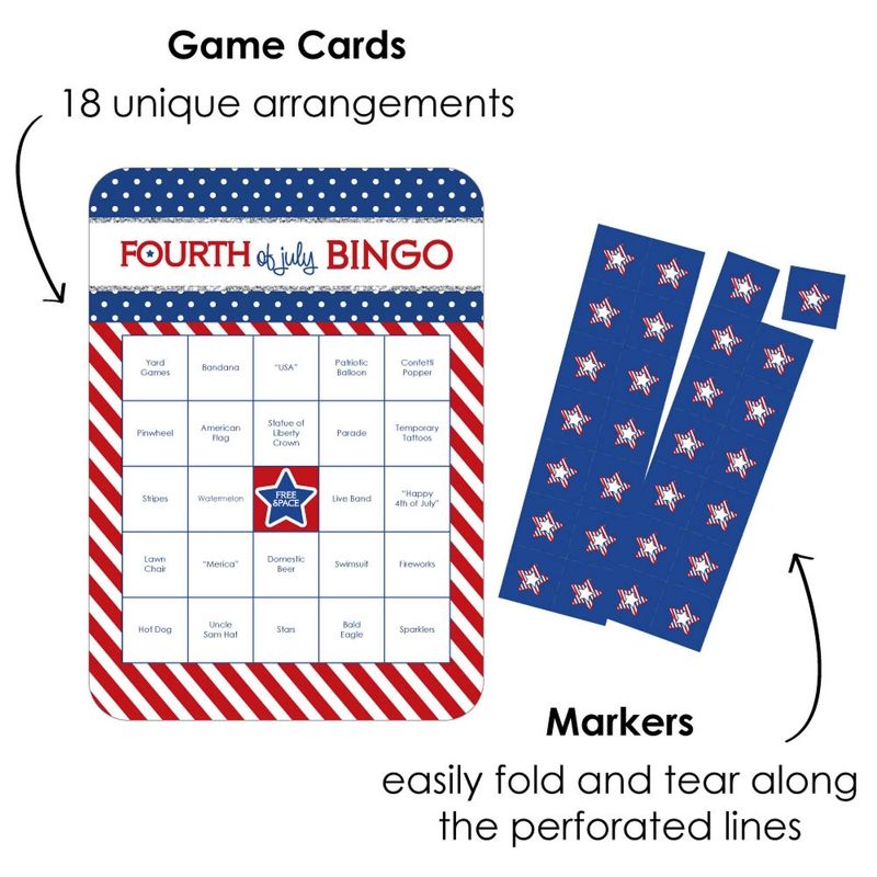 Big Dot of Happiness 4th of July - Bar Bingo Cards and Markers - Independence Day Bingo Game - Set of 18, 2 of 6