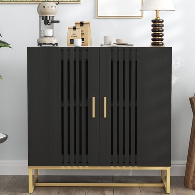 Storage Cabinet, Credenza with Hollow Slat Door, Modern Buffet Cabinet with 2 Doors & Adjustable Shelves