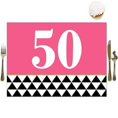 Big Dot of Happiness Chic 50th Birthday - Pink, Black and Gold - Party Table Decorations - Birthday Party Placemats - Set of 16