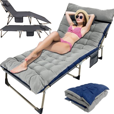Musment Folding Camping Cot Bed with Pillow, Adjustable 5-Position Folding Chaise Lounge Chair, Portable Guest Bed & Outdoor
