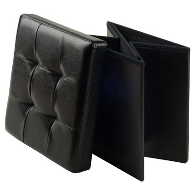 Ashford 15" Black Faux Leather Square Storage Ottoman