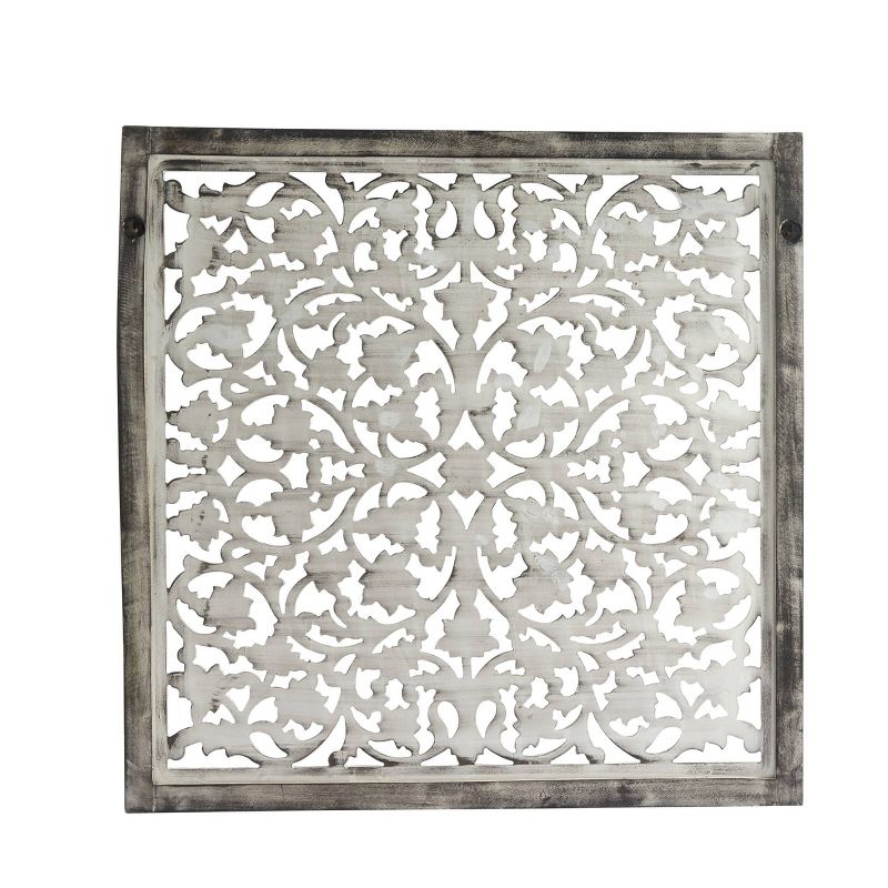 Mango Wood Floral Handmade Intricately Carved Arabesque Wall Decor - Olivia & May, 2 of 16