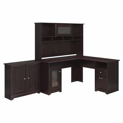 Cabot L Shaped Desk with Hutch and Small Storage Cabinet with Doors Espresso Oak - Bush Furniture
