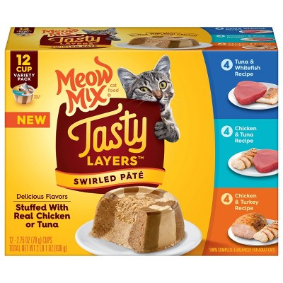 Meow Mix Tasty Layers with Fish,Turkey,Chicken and Tuna Wet Cat Food Variety Pack - 2.75oz