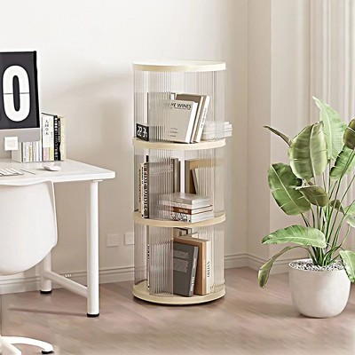 NicBex Bookcases for Living Room 3 Tier Round Floor Standing Bookcase 360� Rotating Bookshelf with Small Footprint for Bedroom