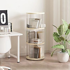 NicBex Bookcases for Living Room 3 Tier Round Floor Standing Bookcase 360� Rotating Bookshelf with Small Footprint for Bedroom - 1 of 4