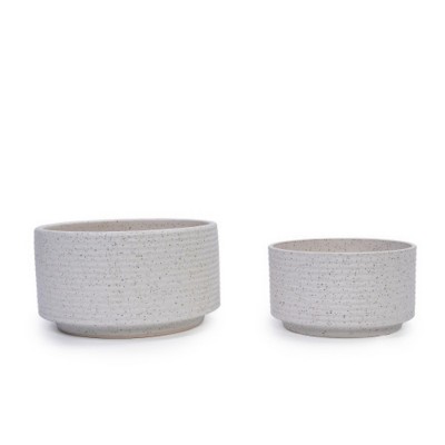 Syemin Planters 2 Pieces Ceramic Flowerpot, Modern Planter for Patio, Indoor and Outdoor Garden or Windowsills, White, 11.42"*11.42"*6.7"