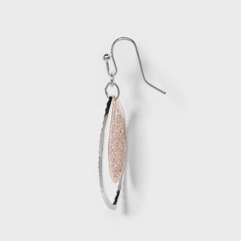 Leaf and Open Oval Drop Earrings - A New Day&#8482; Silver/Rose Gold, 2 of 6