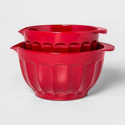 Kitchenaid BPA-Free Plastic Set of 3 Mixing Bowls with Soft Foot in Red