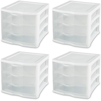 Sterilite ClearView Compact Portable 3 Storage Drawer Organizer Cabinet (4 Pack)