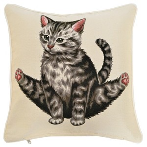 Signare USA Yoga Cat Panelled Pillowcase/Cushion Cover 18x18 Inch - 1 of 1