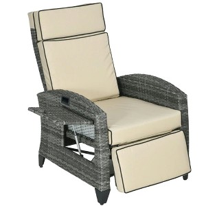 Resenkos Lounge Chair Outdoor, Patio Lounge Chair,Reclining Patio Lounge Chair with Adjustable Footrest, Armrests, Tray Table, Khaki - 1 of 4